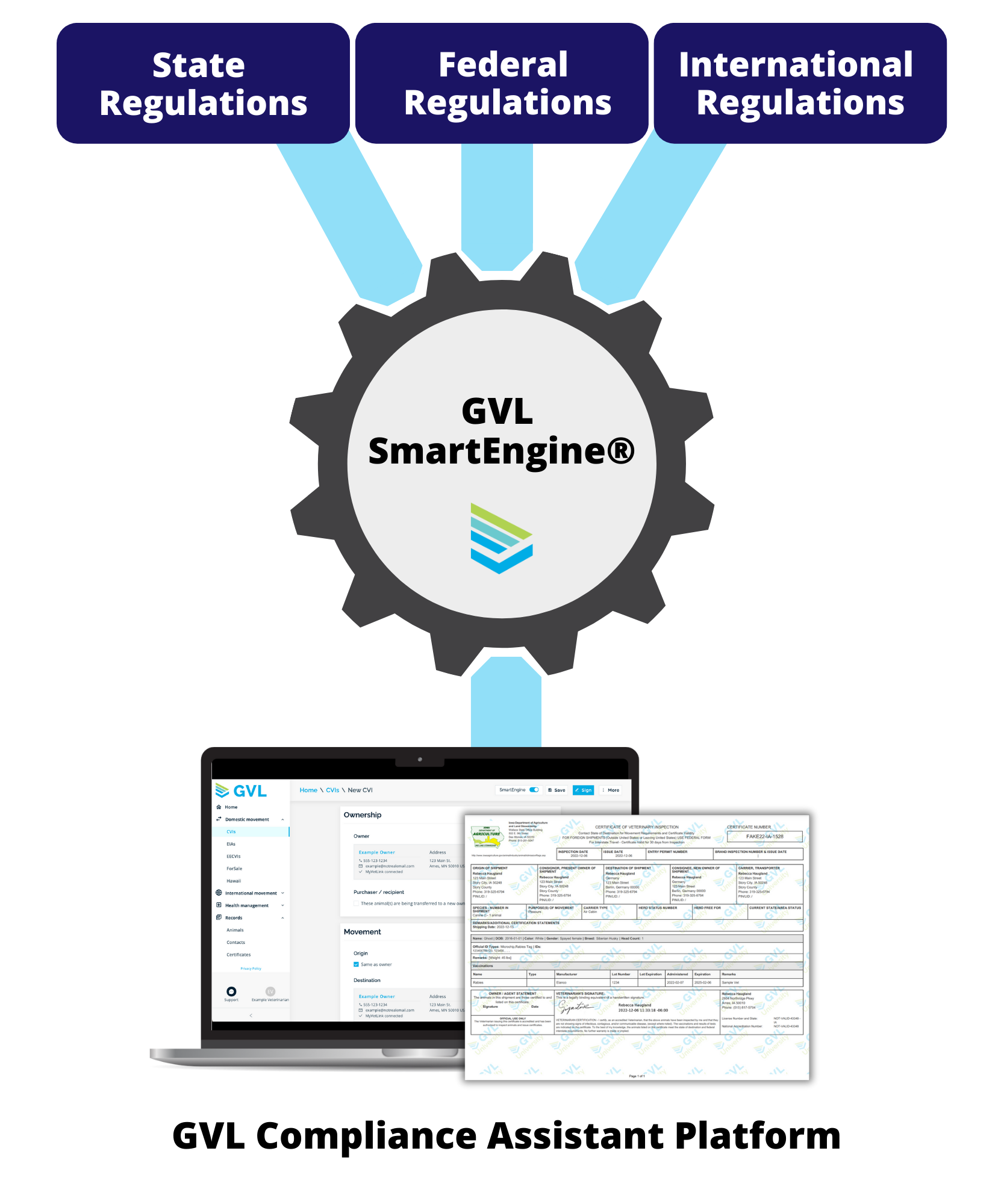 Image showing the process of compliance through the GlobalVetLink platform